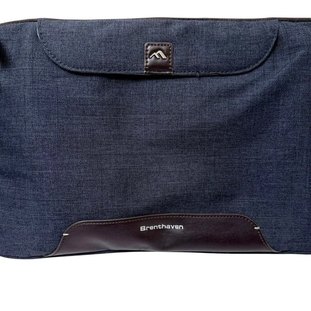 Brenthaven Collins Case iPad / Tablet Holder Blue Fabric Brown Faux Leather Trim